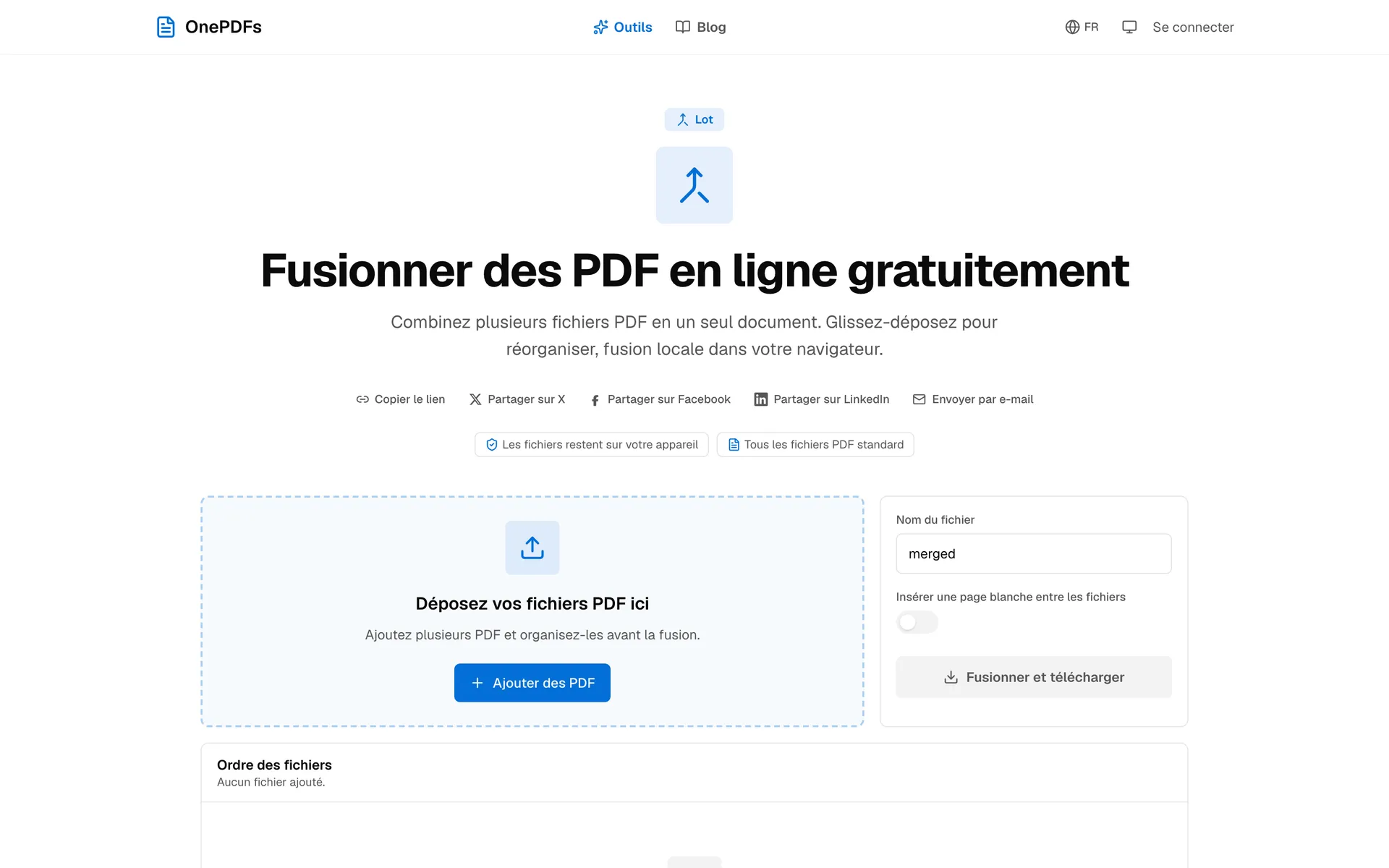 Page OnePDFs pour fusionner plusieurs fichiers PDF