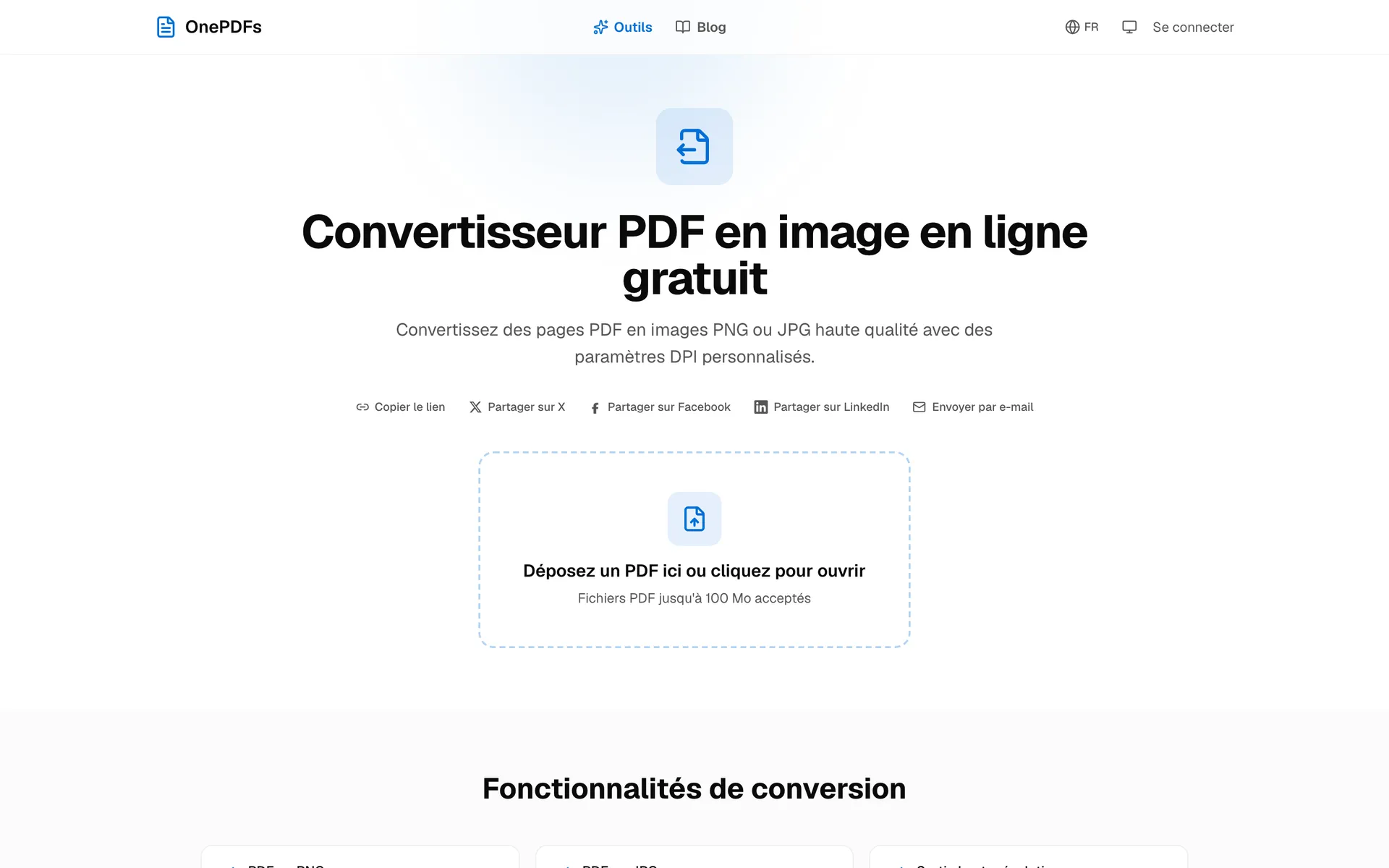 Page OnePDFs pour convertir des pages PDF en images JPG ou PNG